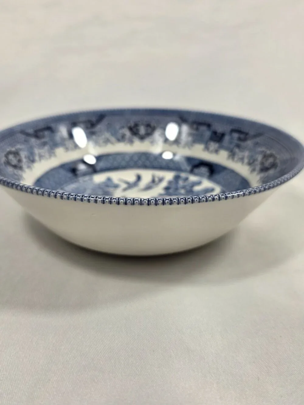 TWO Churchill Willow Blue Coupe Cereal Bowls Georgian Shape Blue Willow England